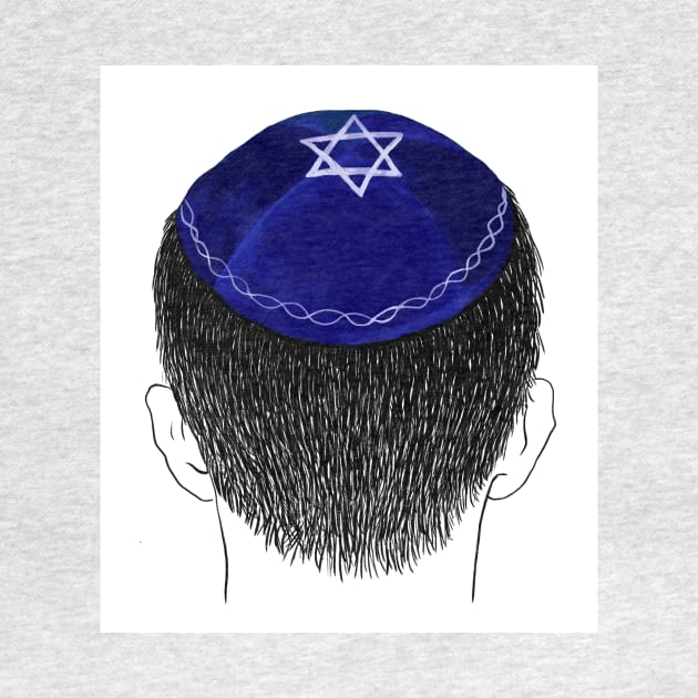 Blue kippah with white Magen David embroidery by argiropulo